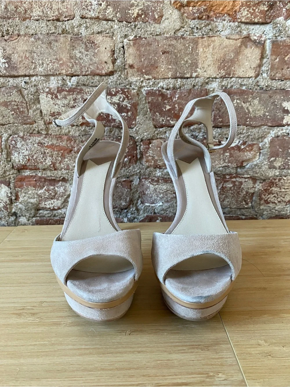 Brian Atwood Ankle-Strap Platform Heels in Dusty Pink 8.5